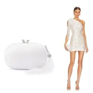 Olga Berg Jenna White Feather Tassel Clutch ~White/Silver~ NEW with tags